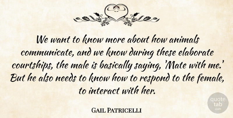 Gail Patricelli Quote About Animals, Basically, Elaborate, Interact, Male: We Want To Know More...