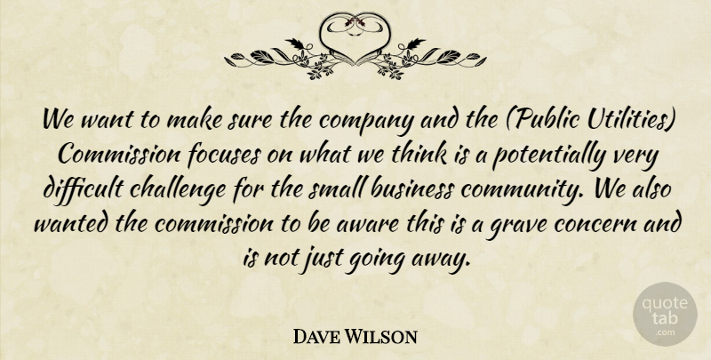 Dave Wilson Quote About Aware, Business, Challenge, Commission, Company: We Want To Make Sure...
