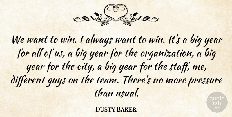 Dusty Baker Quote About Guys, Pressure, Year: We Want To Win I...