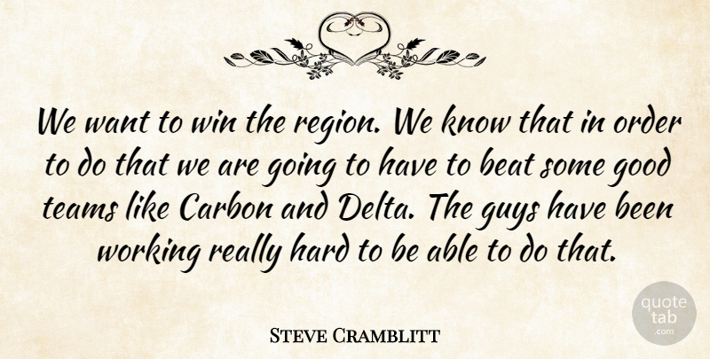 Steve Cramblitt Quote About Beat, Carbon, Good, Guys, Hard: We Want To Win The...