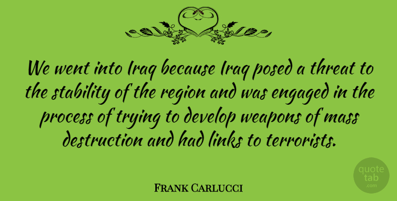 Frank Carlucci Quote About Mass Destruction, Iraq, Trying: We Went Into Iraq Because...