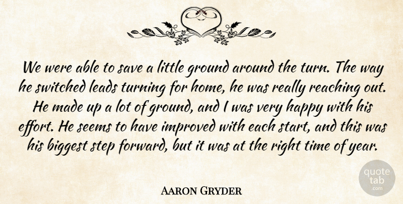 Aaron Gryder Quote About Biggest, Ground, Happy, Home, Improved: We Were Able To Save...