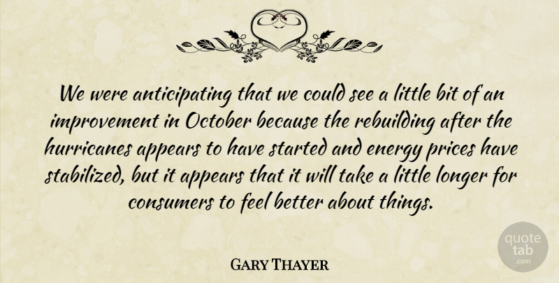 Gary Thayer Quote About Appears, Bit, Consumers, Energy, Improvement: We Were Anticipating That We...