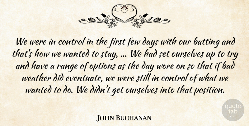 John Buchanan Quote About Bad, Batting, Control, Days, Few: We Were In Control In...