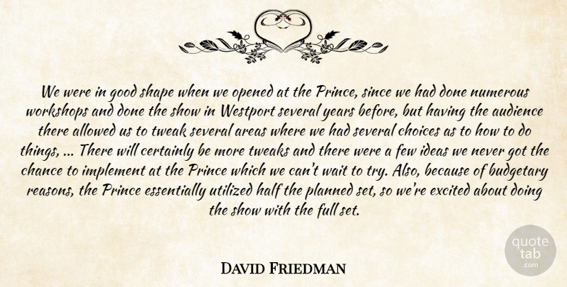 David Friedman Quote About Allowed, Areas, Audience, Budgetary, Certainly: We Were In Good Shape...