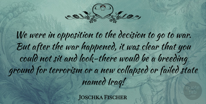 Joschka Fischer Quote About Breeding, Clear, Collapsed, Failed, Ground: We Were In Opposition To...