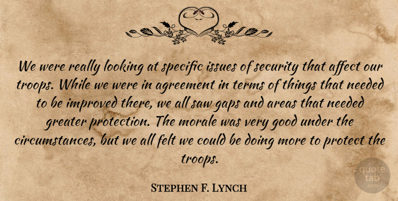 Stephen F. Lynch Quote About Affect, Agreement, Areas, Felt, Gaps: We Were Really Looking At...