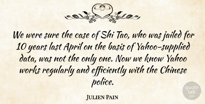 Julien Pain Quote About April, Basis, Case, Chinese, Jailed: We Were Sure The Case...
