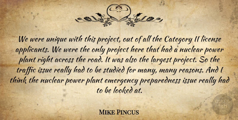 Mike Pincus Quote About Across, Category, Emergency, Issue, Largest: We Were Unique With This...