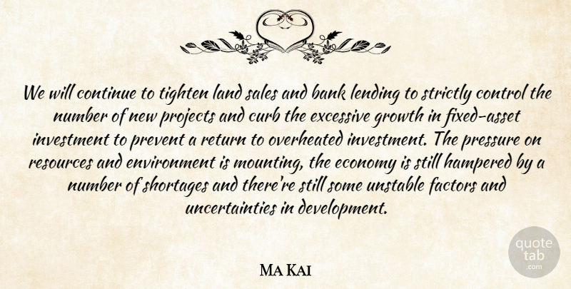 Ma Kai Quote About Bank, Continue, Control, Curb, Economy: We Will Continue To Tighten...
