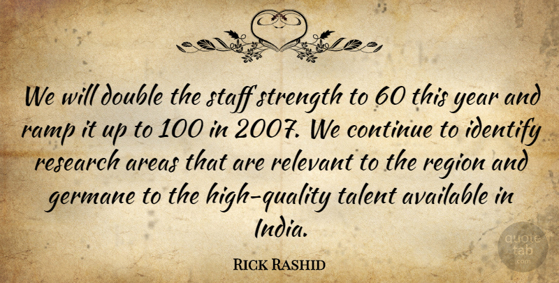 Rick Rashid Quote About Areas, Available, Continue, Double, Identify: We Will Double The Staff...