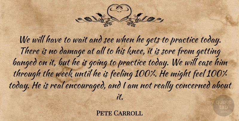 Pete Carroll Quote About Concerned, Damage, Ease, Feeling, Gets: We Will Have To Wait...