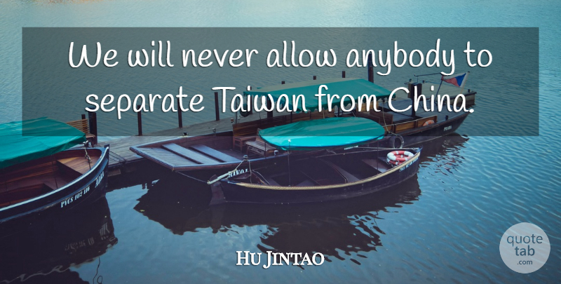 Hu Jintao Quote About Taiwan, Separation, China: We Will Never Allow Anybody...