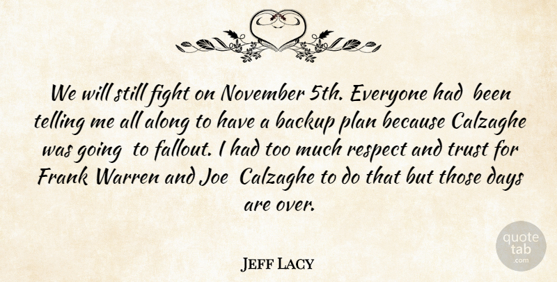 Jeff Lacy Quote About Along, Backup, Days, Fight, Frank: We Will Still Fight On...