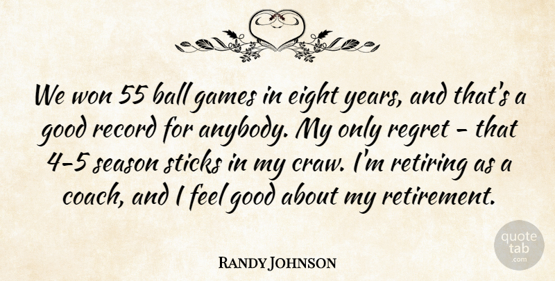 Randy Johnson Quote About Ball, Eight, Games, Good, Record: We Won 55 Ball Games...