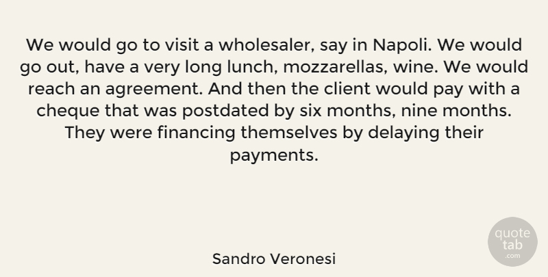 Sandro Veronesi Quote About Cheque, Client, Financing, Nine, Pay: We Would Go To Visit...
