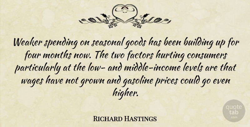 Richard Hastings Quote About Building, Consumers, Factors, Four, Gasoline: Weaker Spending On Seasonal Goods...