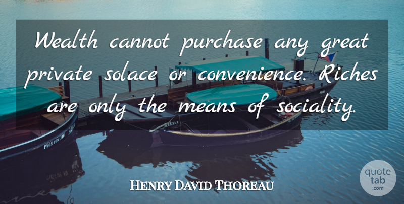 Henry David Thoreau Quote About Mean, Riches, Wealth: Wealth Cannot Purchase Any Great...