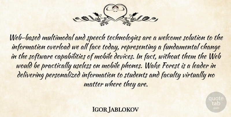 Igor Jablokov Quote About Change, Delivering, Face, Faculty, Forest: Web Based Multimodal And Speech...