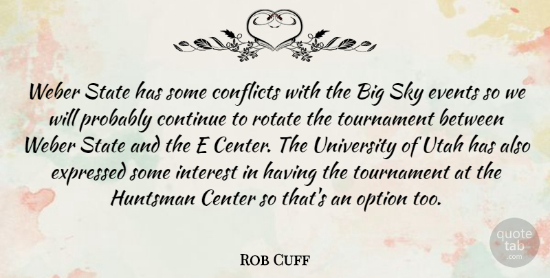 Rob Cuff Quote About Center, Conflicts, Continue, Events, Expressed: Weber State Has Some Conflicts...