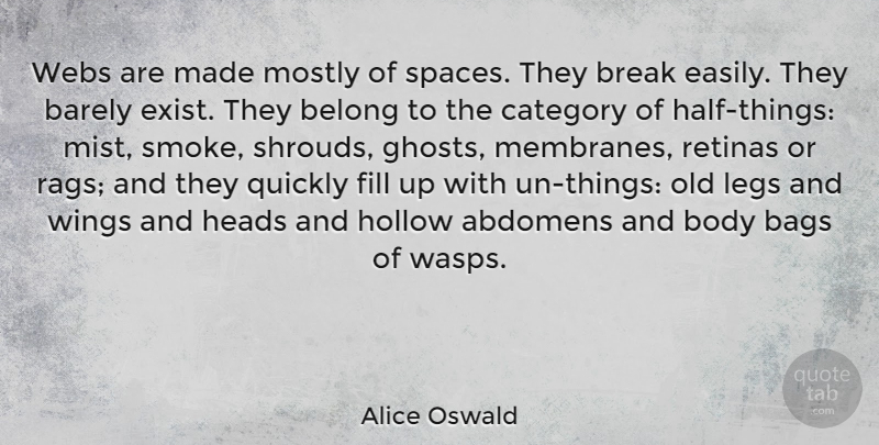 Alice Oswald Quote About Bags, Barely, Belong, Break, Category: Webs Are Made Mostly Of...