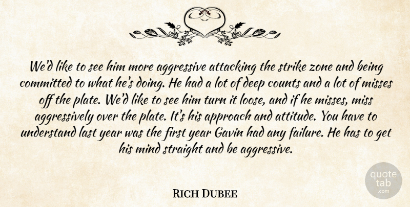 Rich Dubee Quote About Aggressive, American Coach, Approach, Attacking, Baseball: Wed Like To See Him...