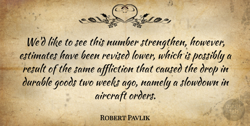 Robert Pavlik Quote About Affliction, Aircraft, Caused, Drop, Durable: Wed Like To See This...