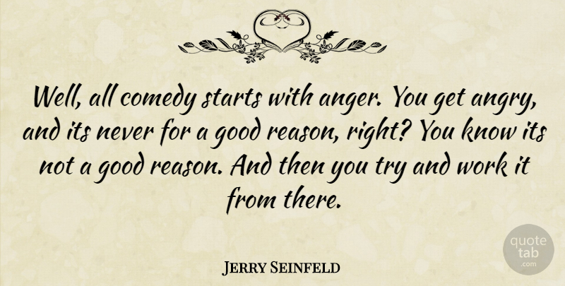 Jerry Seinfeld Quote About Anger, Trying, Comedy: Well All Comedy Starts With...