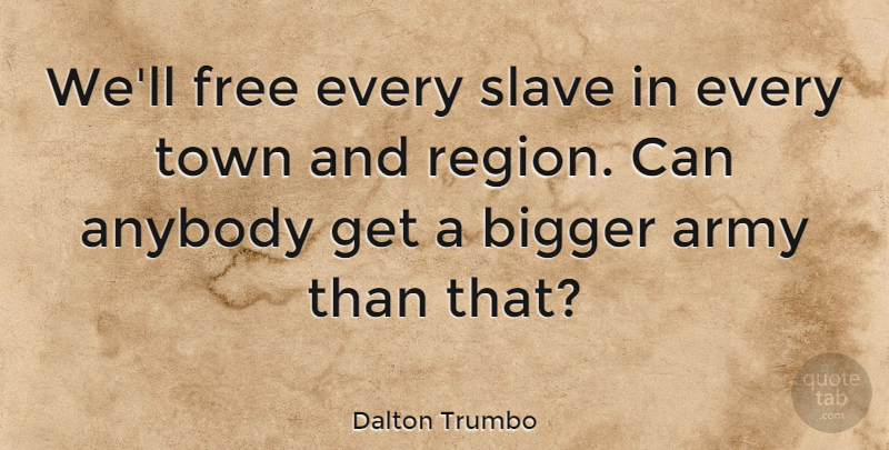 Dalton Trumbo Quote About American Novelist, Anybody, Bigger, Town: Well Free Every Slave In...