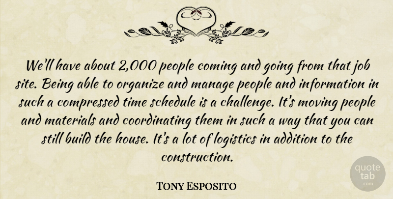 Tony Esposito Quote About Addition, Build, Coming, Information, Job: Well Have About 2 000...