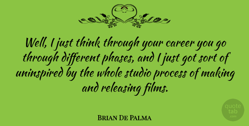 Brian De Palma Quote About Releasing, Sort, Uninspired: Well I Just Think Through...