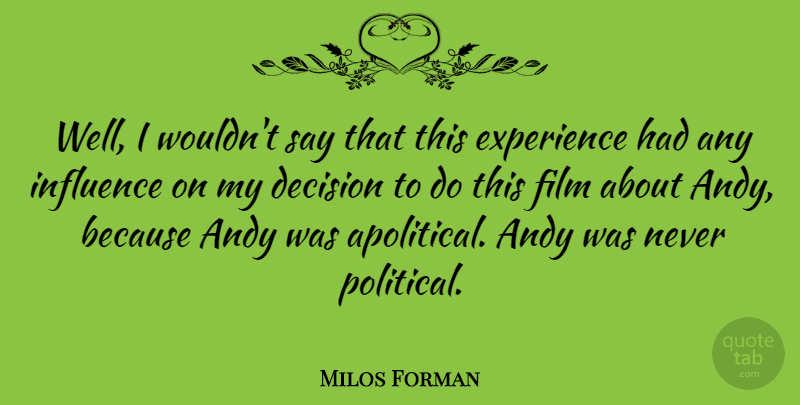 Milos Forman Quote About Decision, Political, Film: Well I Wouldnt Say That...