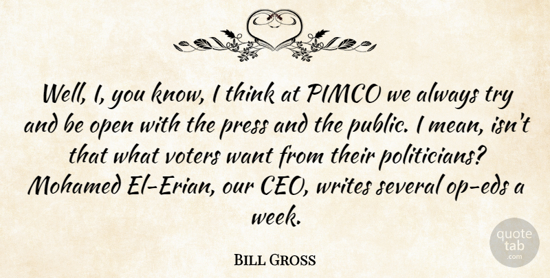 Bill Gross Quote About Mean, Writing, Thinking: Well I You Know I...
