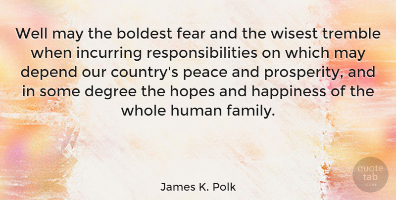 James K. Polk Quote About American Businessman, Boldest, Degree, Depend, Fear: Well May The Boldest Fear...