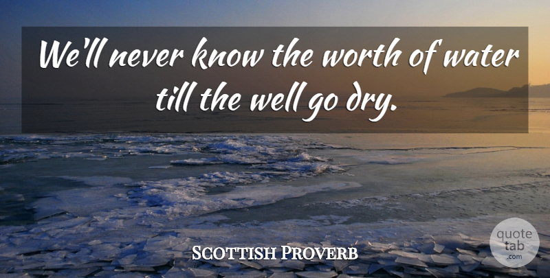 Scottish Proverb Quote About Proverbs, Till, Water, Worth: Well Never Know The Worth...