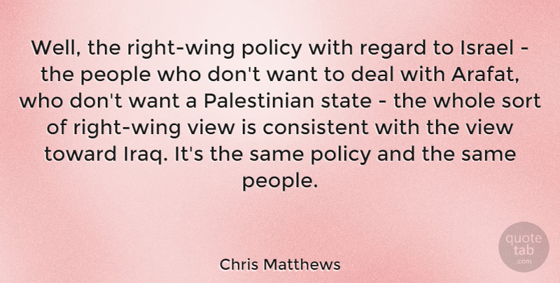 Chris Matthews Quote About Deal, Israel, People, Regard, Sort: Well The Right Wing Policy...