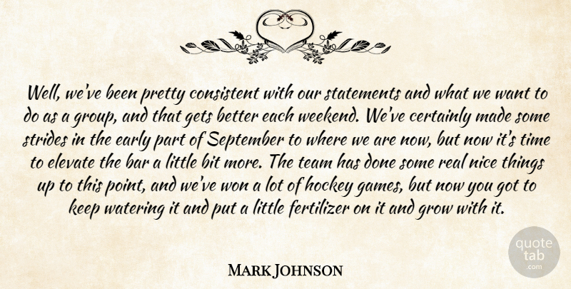 Mark Johnson Quote About Bar, Bit, Certainly, Consistent, Early: Well Weve Been Pretty Consistent...