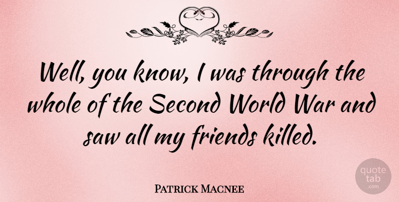 Patrick Macnee Quote About War, World, Saws: Well You Know I Was...