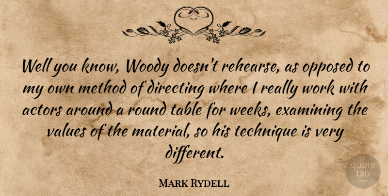 Mark Rydell Quote About American Director, Directing, Examining, Method, Opposed: Well You Know Woody Doesnt...