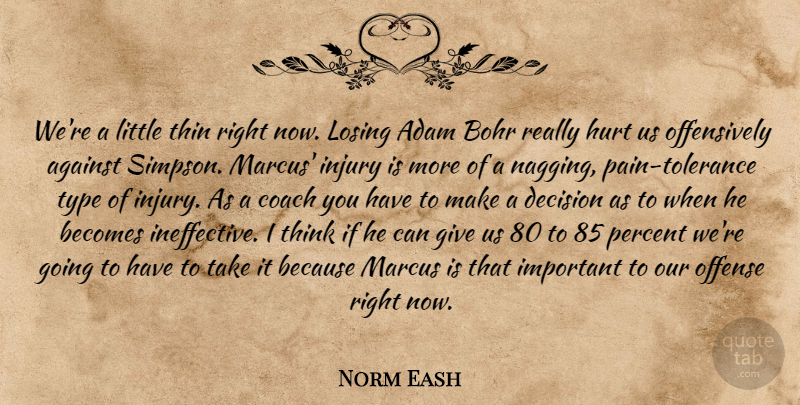 Norm Eash Quote About Adam, Against, Becomes, Coach, Decision: Were A Little Thin Right...