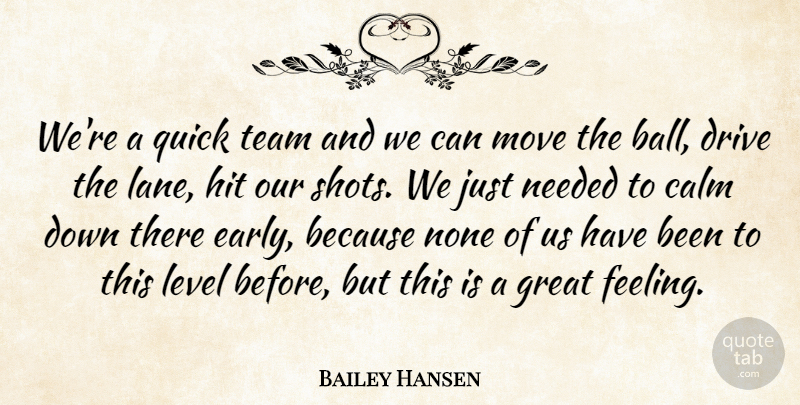 Bailey Hansen Quote About Calm, Drive, Great, Hit, Level: Were A Quick Team And...