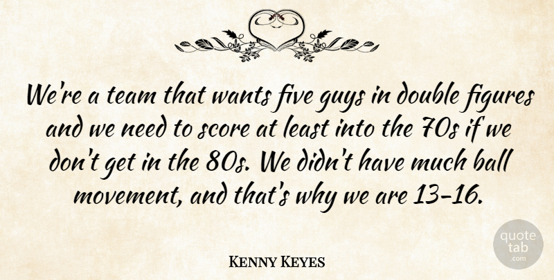 Kenny Keyes Quote About Ball, Double, Figures, Five, Guys: Were A Team That Wants...