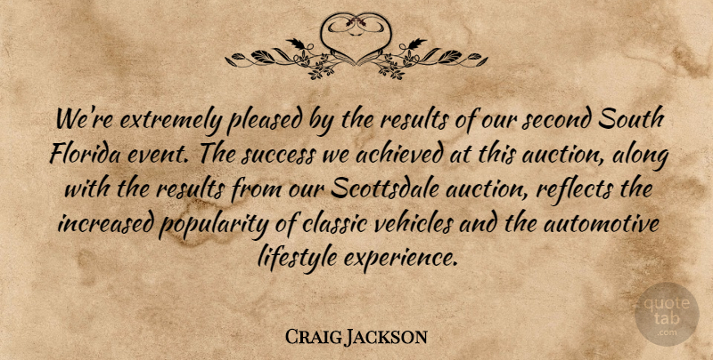 Craig Jackson Quote About Achieved, Along, Classic, Extremely, Florida: Were Extremely Pleased By The...