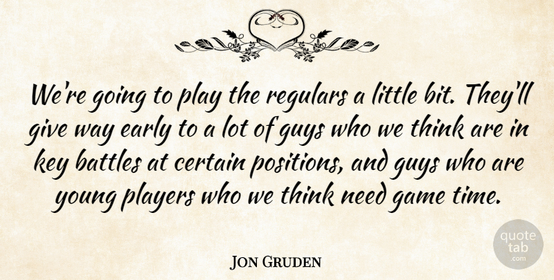 Jon Gruden Quote About Battles, Certain, Early, Game, Guys: Were Going To Play The...