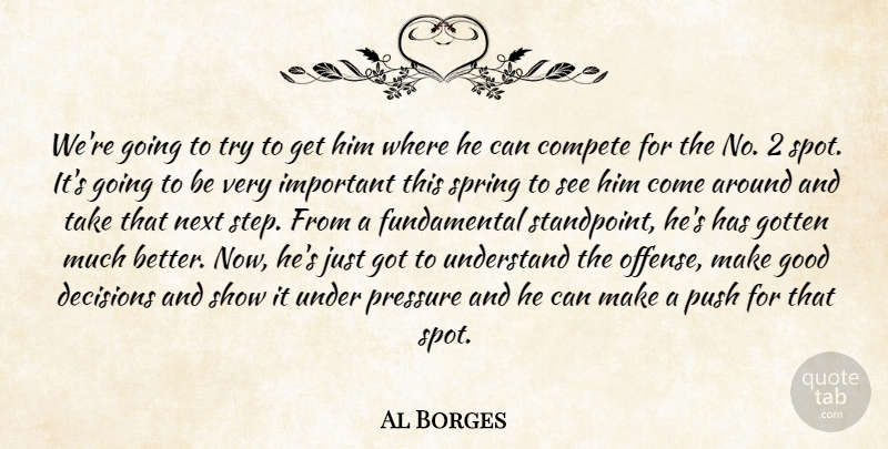 Al Borges Quote About Compete, Decisions, Good, Gotten, Next: Were Going To Try To...