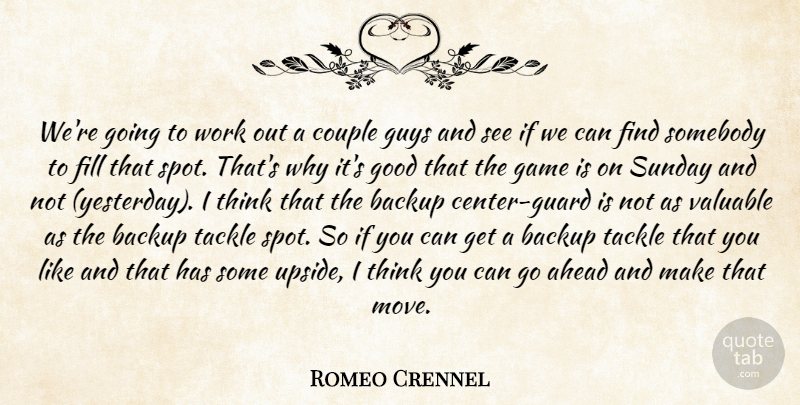 Romeo Crennel Quote About Ahead, Backup, Couple, Fill, Game: Were Going To Work Out...
