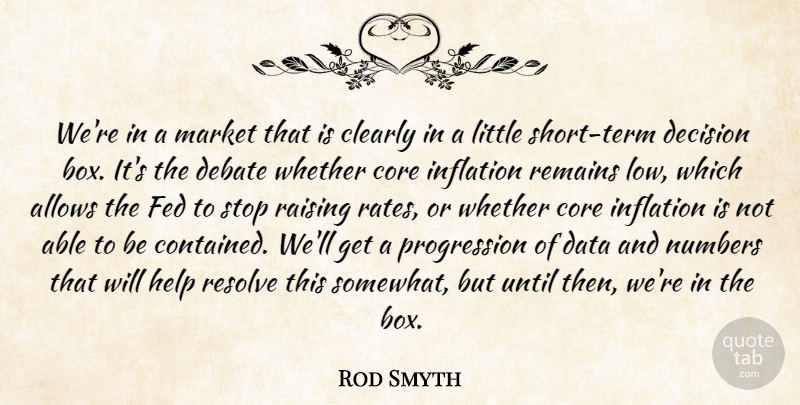 Rod Smyth Quote About Clearly, Core, Data, Debate, Decision: Were In A Market That...