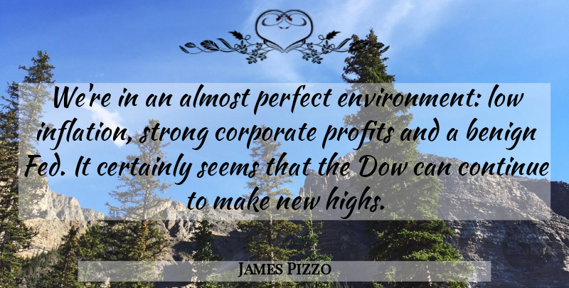 James Pizzo Quote About Almost, Benign, Certainly, Continue, Corporate: Were In An Almost Perfect...