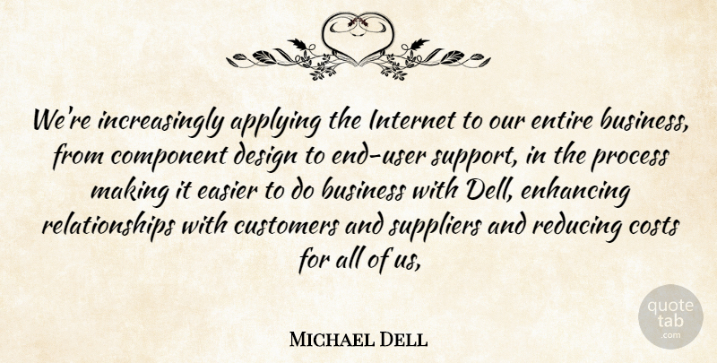 Michael Dell Quote About Applying, Business, Component, Costs, Customers: Were Increasingly Applying The Internet...
