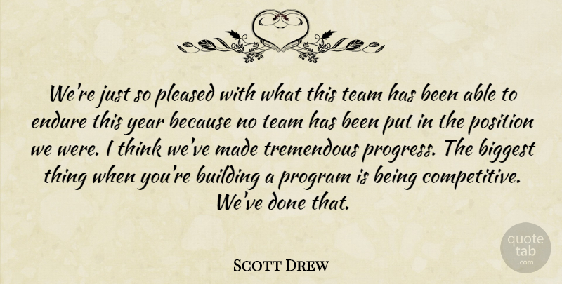 Scott Drew Quote About Biggest, Building, Endure, Pleased, Position: Were Just So Pleased With...